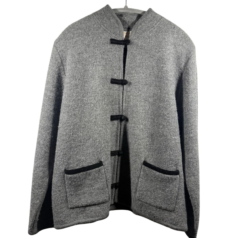 VTG Tally Ho 100% Wool Sweater L Gray Toggle Button Cardigan Grandmacore Coat